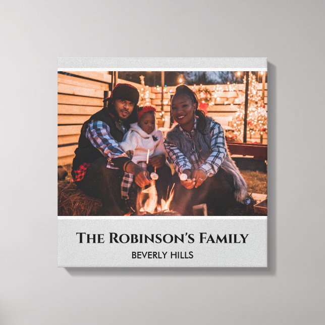 Personalized Your Photo in Grey Frame with Texts Canvas Print (Front)