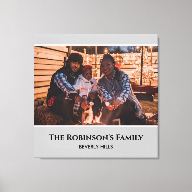 Personalized Your Photo in Grey Frame with Texts Canvas Print (Front)