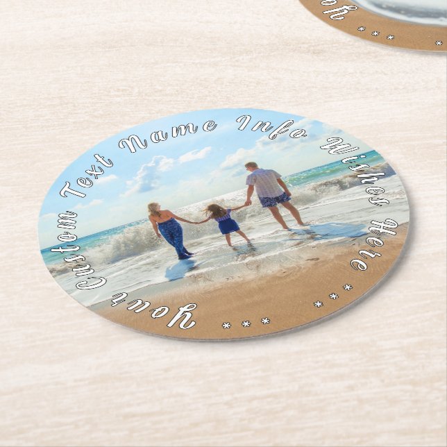 Personalized Your Photo Paper Coaster Custom Text (Angled)
