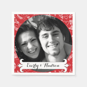 Personalized Your Photo Red Garland Floral Wedding Napkin