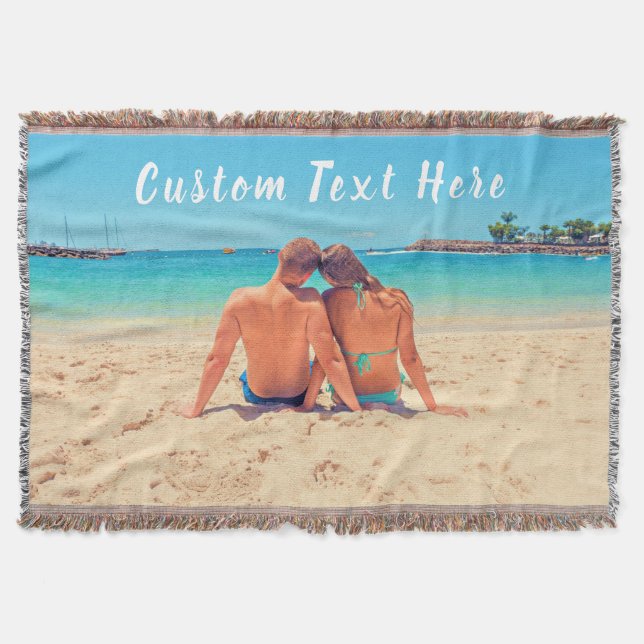 Personalized Your Photo Throw Blanket Custom Text (Front)