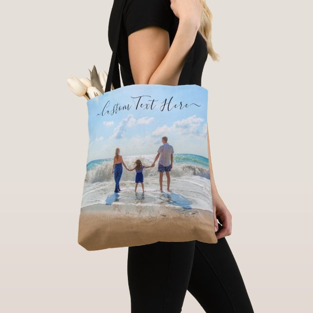 Personalized Your Photo Tote Bag with Custom Text (Close Up)