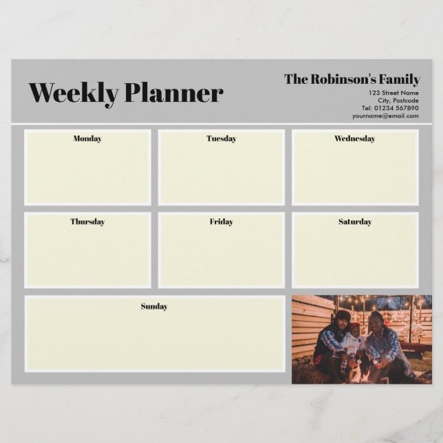 Personalized Your Photo Weekly Planner Plain Grey Letterhead (Front)