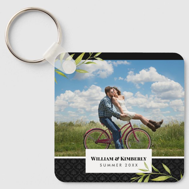 Personalized Your Photo with Laurel and Damask Keychain (Front)