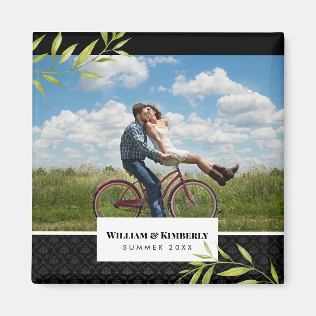 Personalized Your Photo with Laurel and Damask Magnet (Front)