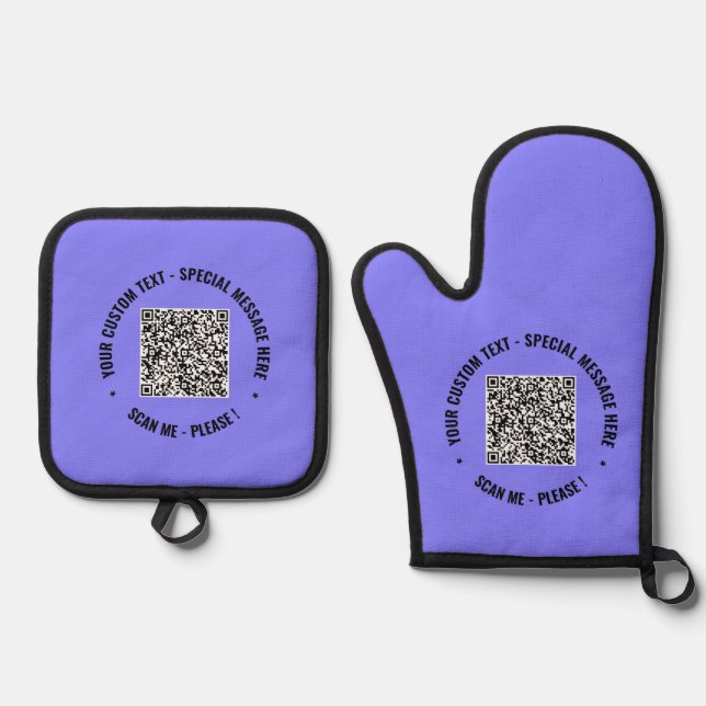 Personalized Your QR Code and Custom Text Oven Mitt & Pot Holder Set (Front)