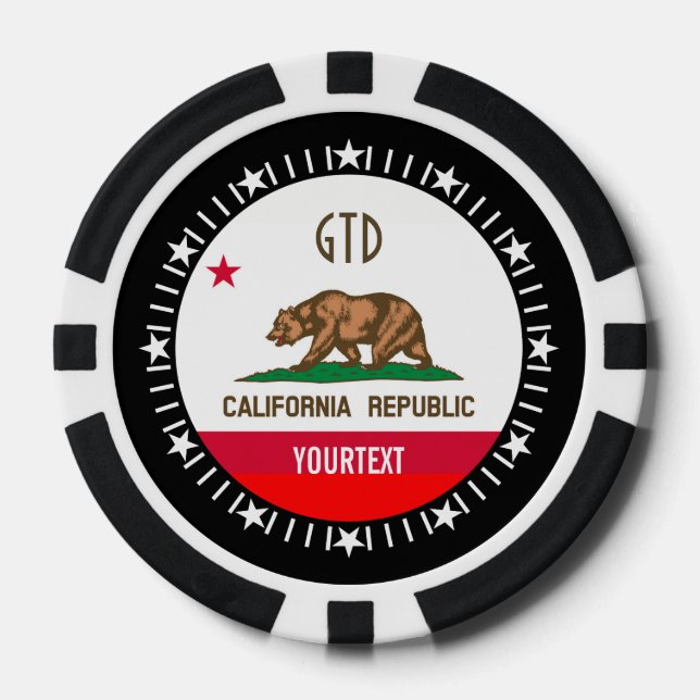 Personalized Your Text California State Flag on a Poker Chips (Front)
