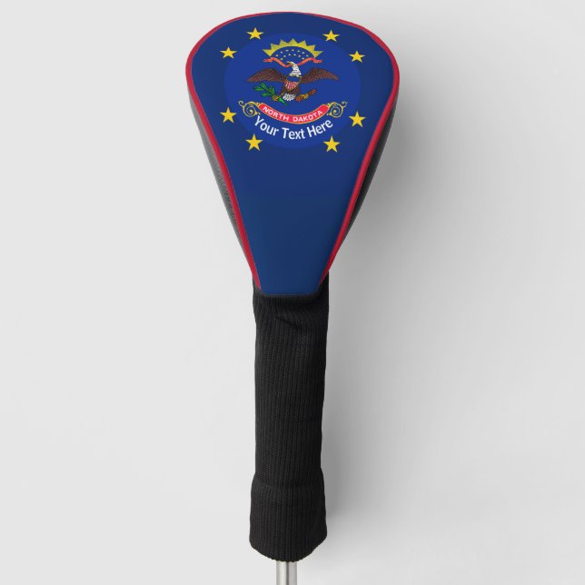 Personalized Your Text North Dakota State Flag Golf Head Cover (Front)