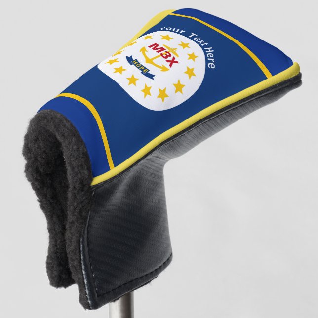 Personalized Your Text Rhode Island State Flag on Golf Head Cover (3/4 Front)