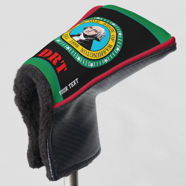 Personalized Your Text Washington State Flag on a Golf Head Cover (3/4 Front)