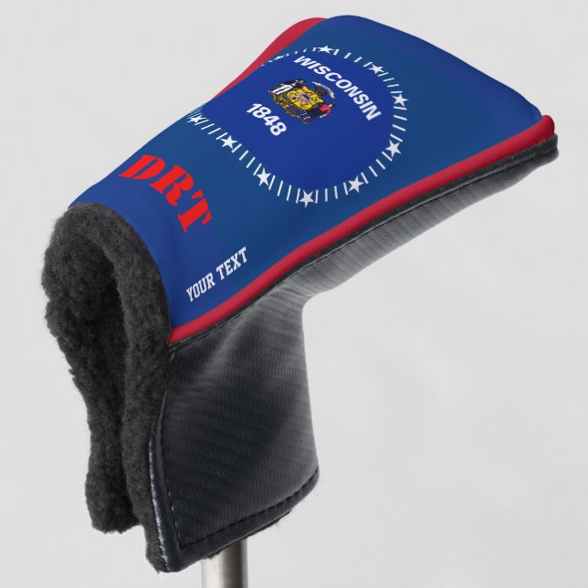 Personalized Your Text Wisconsin State Flag Golf Head Cover (3/4 Front)