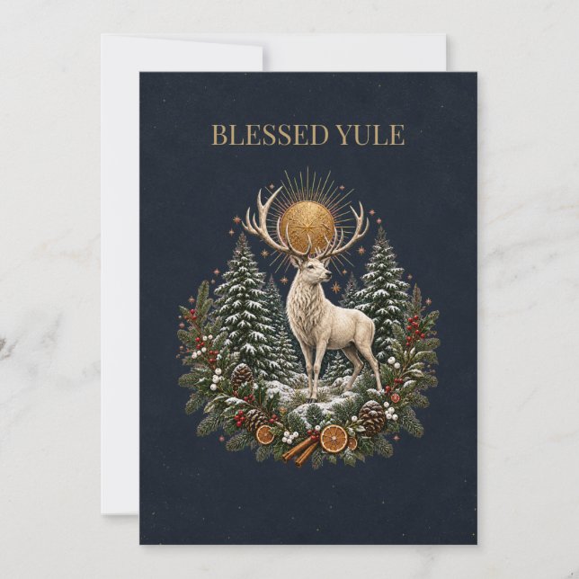 Personalized Yule Stag Winter Solstice Card (Front)