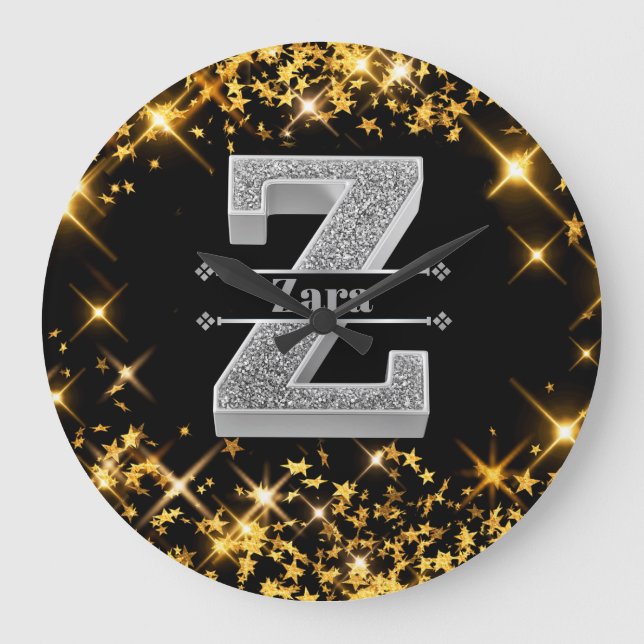 Personalized Z Initial Silver Monogram Your Name Large Clock (Front)