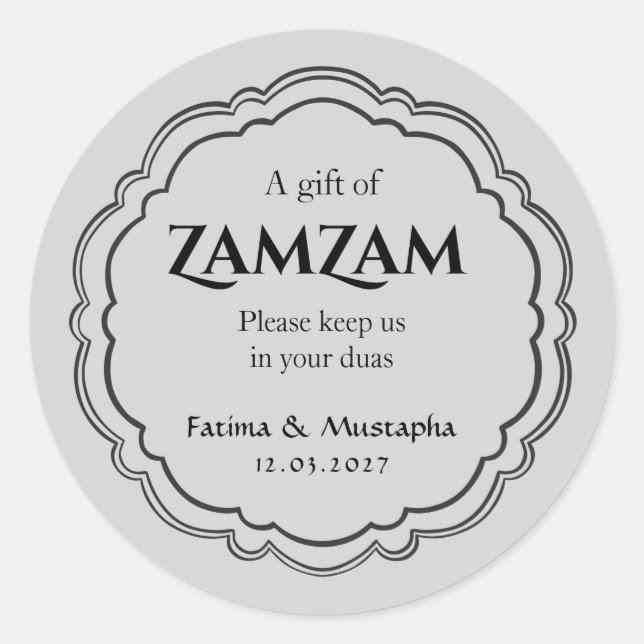 Personalized Zamzam Water Gift Favour Sticker (Front)
