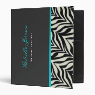 Personalized Zebra Blue Trimmed Binder