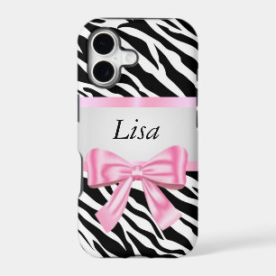 Personalized Zebra Pattern Pink Bow