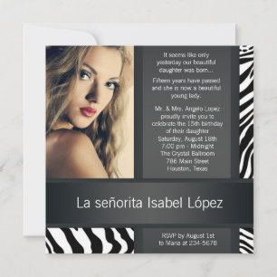 Personalized Zebra Photo Quinceanera Invitation