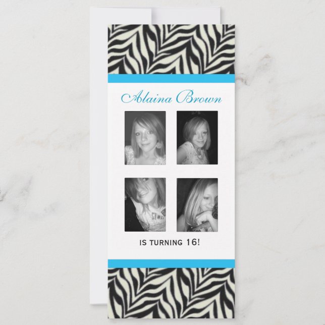 Personalized Zebra Print Birthday Party Invitation (Front)