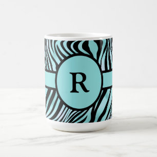 Personalized Zebra Print Black and Teal Turquoise Coffee Mug