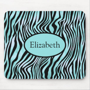 Personalized Zebra Print Black and Teal Turquoise Mouse Pad