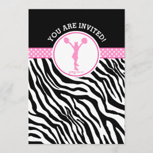 Personalized Zebra Print Cheer or Pom in Pink Invitation