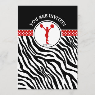 Personalized Zebra Print Cheer or Pom in Red Invitation