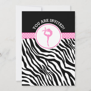 Personalized Zebra Print Gymnastics in Pink Invitation