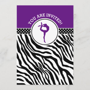 Personalized Zebra Print Gymnastics in Purple Invitation