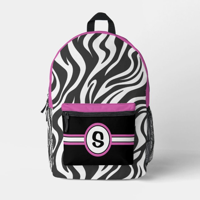 Personalized Zebra Print & Hot Pink Printed Backpack (Front)