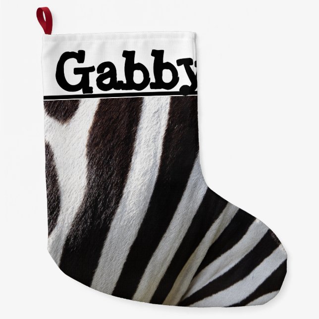 Personalized Zebra Print Large Christmas Stocking (Front)