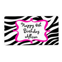 Personalized Zebra Print Pink Water Bottle Label