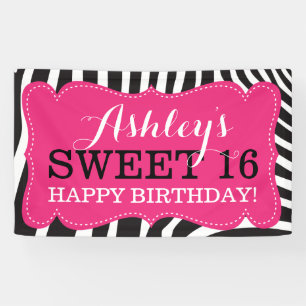 Personalized Zebra Print Sweet 16 Birthday Banner