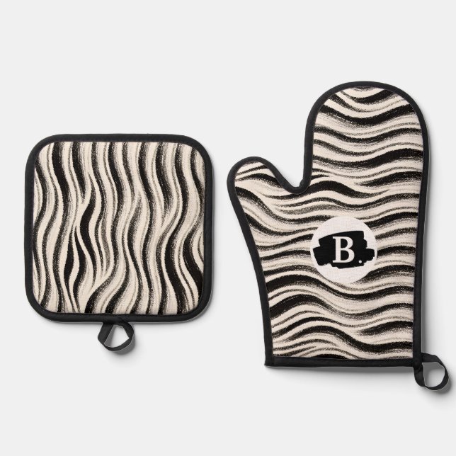 Personalized Zebra Stripe Oven Mitt & Pot Holder S Set (Front)