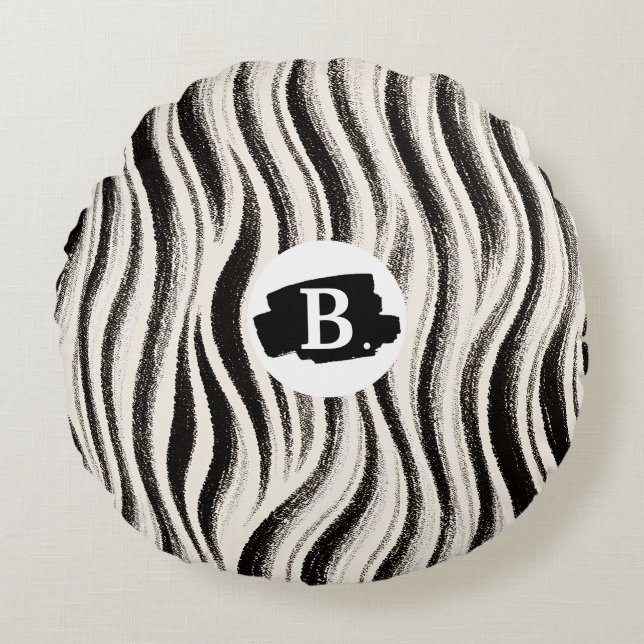 Personalized Zebra Stripe Round Throw Pillow (Front)