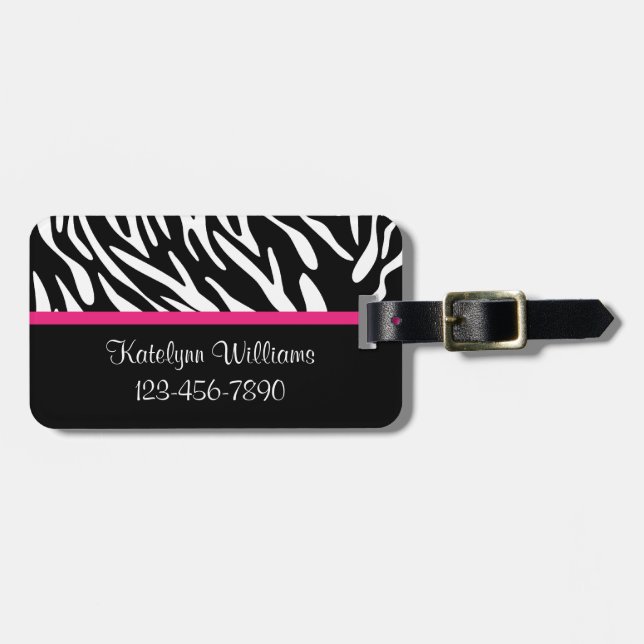 Personalized Zebra Stripe with Pink Luggage Tag (Front Horizontal)