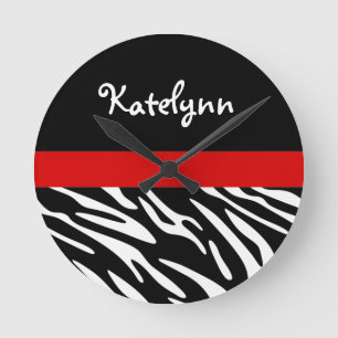 Personalized Zebra Stripe with Red Wall Clock