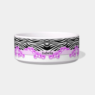 Personalized Zebra Stripes and Pink Pearls Bowl