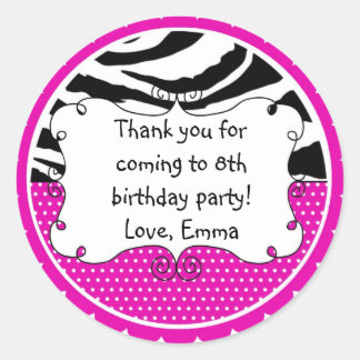 Personalized Zebra Stripes and Pink Polka Dots Classic Round Sticker