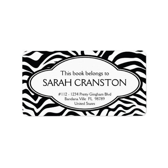 Personalized Zebra Stripes Pattern Bookplate