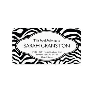 Personalized Zebra Stripes Pattern Bookplate Label