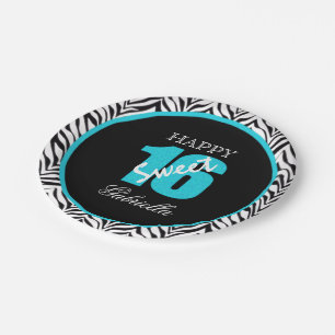 Personalized Zebra Sweet 16 Birthday Paper Plates
