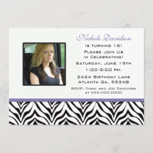 Personalized: Zebra Sweet 16 Party Invitation