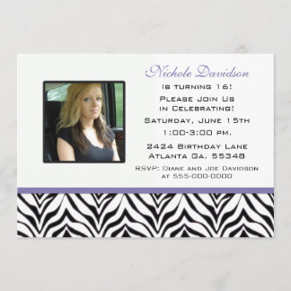 Personalized: Zebra Sweet 16 Party Invitation