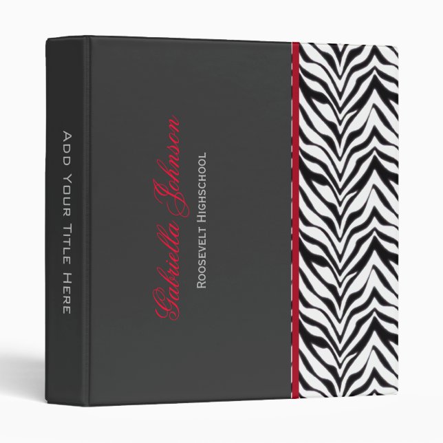 Personalized Zebra Trimmed Binder (Front/Spine)