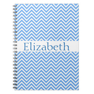 Personalized Zigzag Chevron Pattern Blue White Notebook