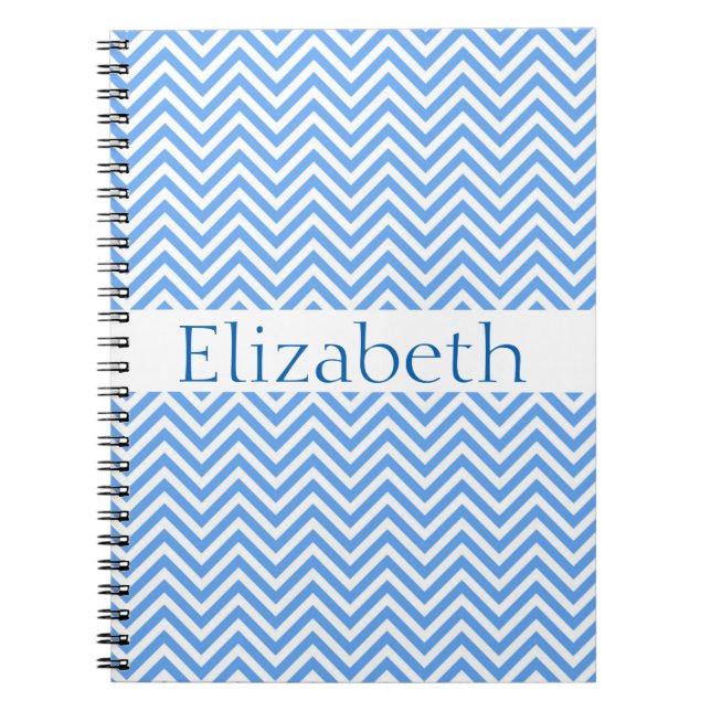 Personalized Zigzag Chevron Pattern Blue White Notebook (Front)