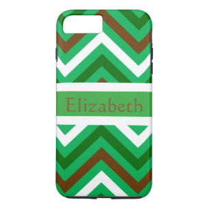 Personalized Zigzag Chevron Pattern Green & White iPhone 8 Plus/7 Plus Case