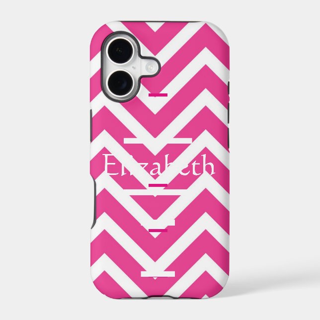 Personalized Zigzag Chevron Pattern Pink & White (Back)
