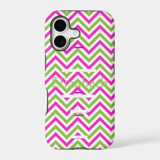 Personalized Zigzag Chevron Pattern Pink & White (Back)