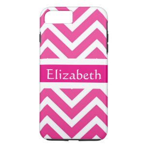 Personalized Zigzag Chevron Pattern Pink & White iPhone 8 Plus/7 Plus Case